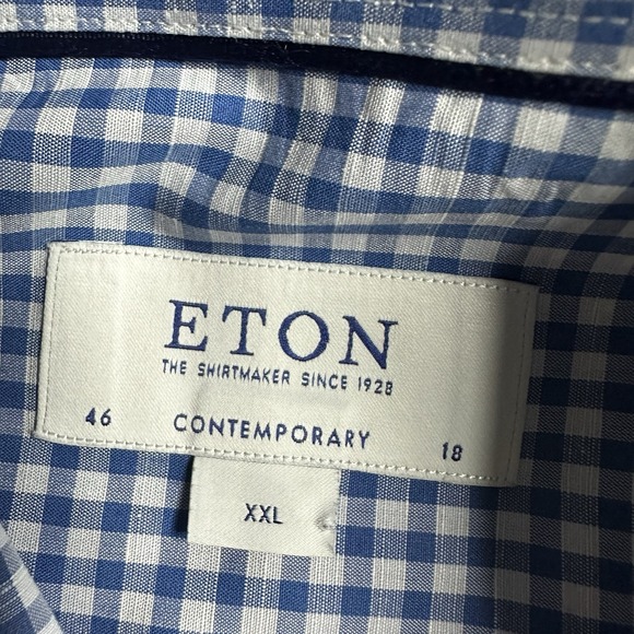 Eton Shirt Men XXL 18/46 Blue Gingham Check Plaid Contemporary Dress Long Sleeve - Picture 5 of 8